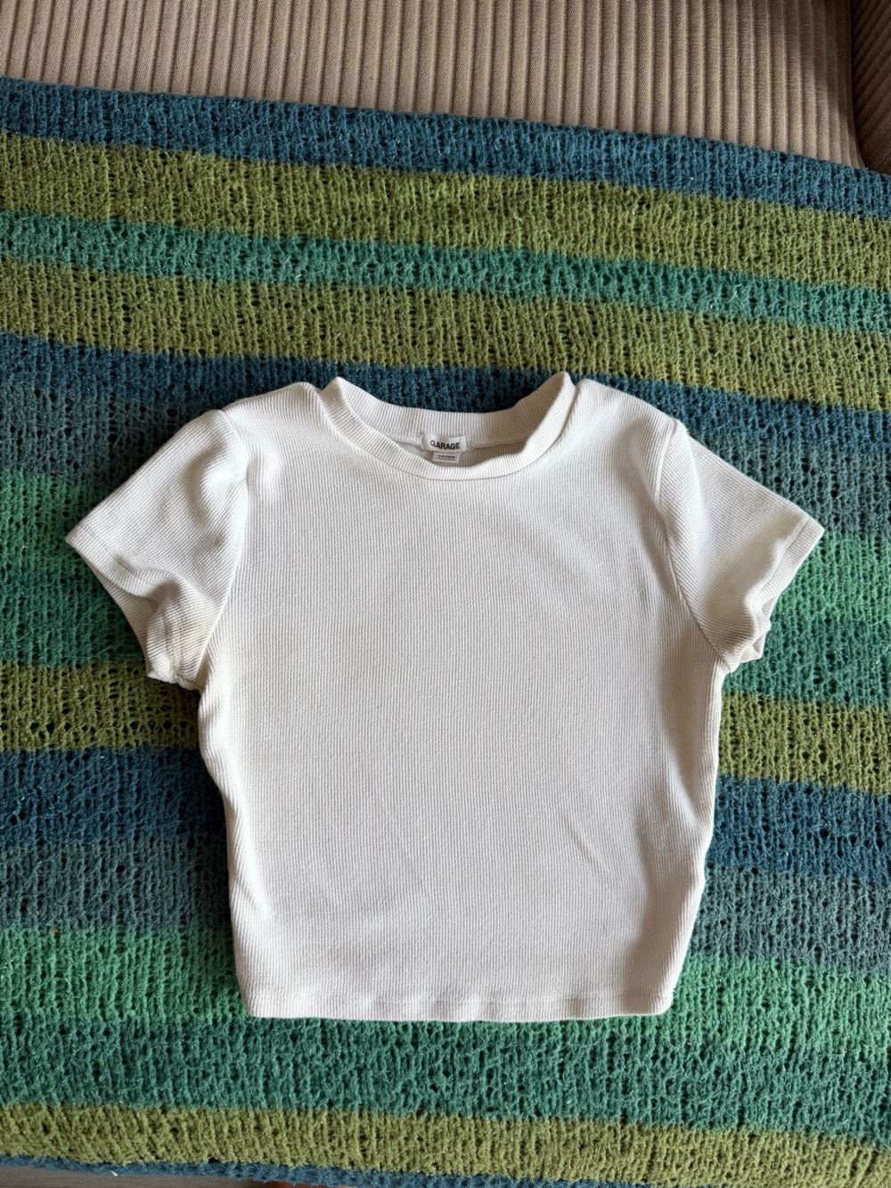 Garage White Ribbed Short Sleeve Tee